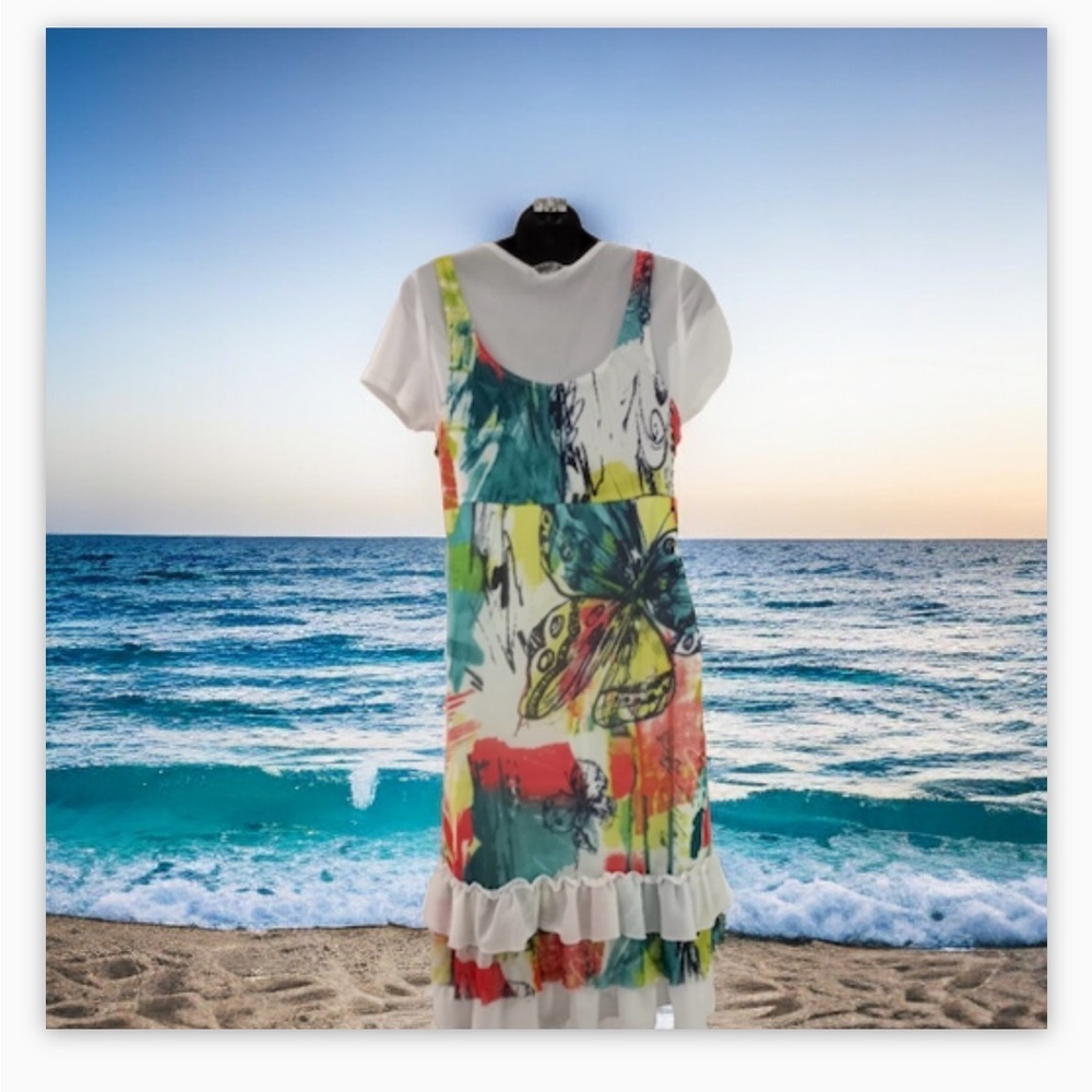 VTG-Y2K-Mesh Overlay Layered Tiered Floral dress -twofer-Sz S-coquette -EUC🌸 - Picture 10 of 13